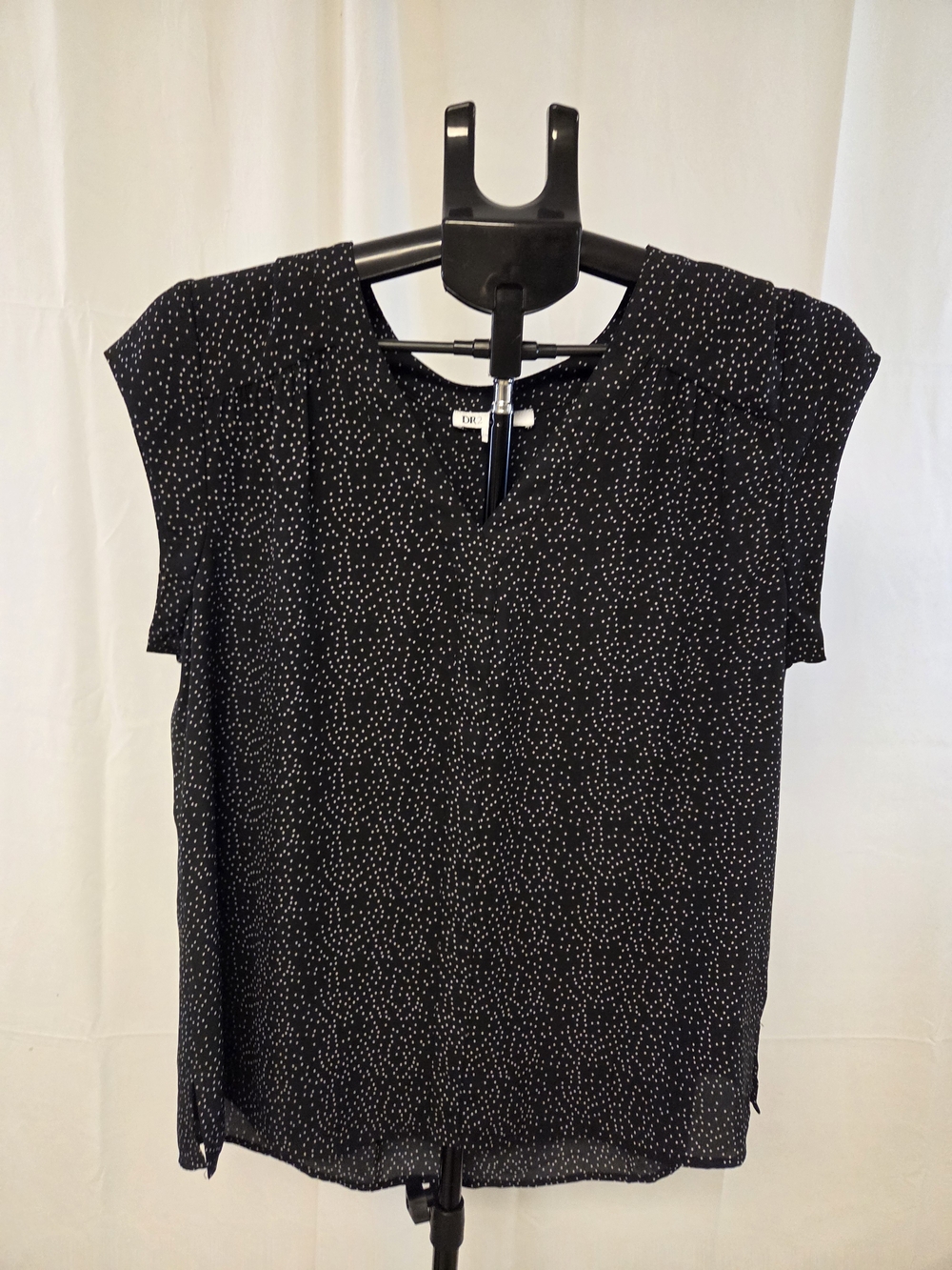 DR2 Black Blouse with White Micro Dot Print